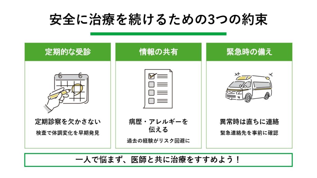 安全に治療を続けるための3つの約束